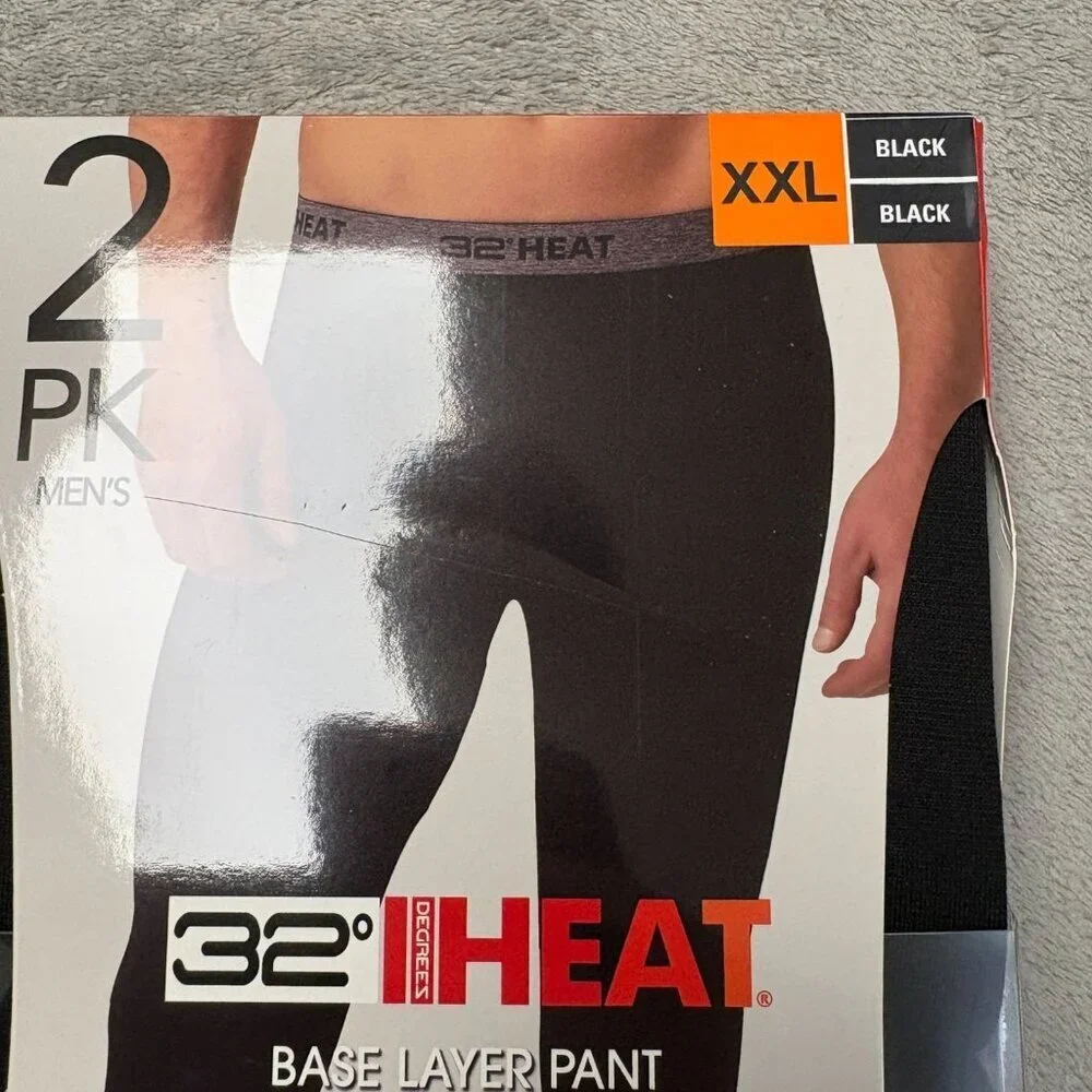 32 Degrees Heat Men's XXL 2-Pack Base Layer Pants Black K1184